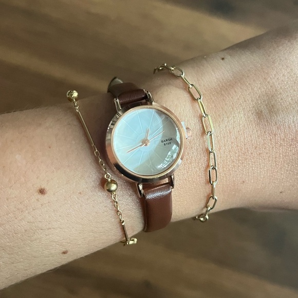 OLA QUERIDA Accessories - 🕰️ Vintage-Inspired Brown Rosegold Accent Faux Leather Watch – Barsh B168